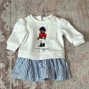 Ralph Lauren White Top with Blue Striped Skirt